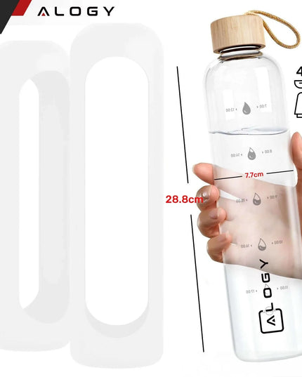 „Alogy“ motyvacinė stiklinė gertuvė vandeniui su silikoniniu dėklu, 1000 ml