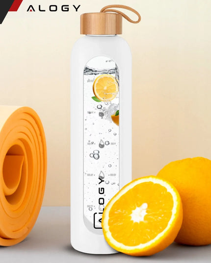 „Alogy“ motyvacinė stiklinė gertuvė vandeniui su silikoniniu dėklu, 1000 ml