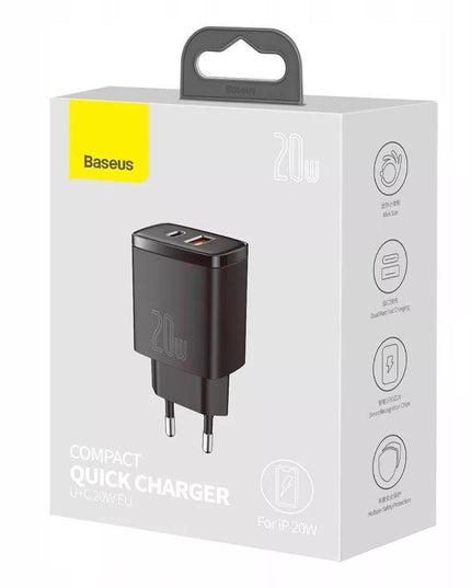 Baseus Kompaktiškas Greitas USB / USB C Tipo 20W 3A Sieninis Įkroviklis