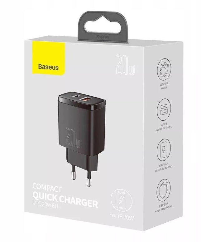 Baseus Kompaktiškas Greitas USB / USB C Tipo 20W 3A Sieninis Įkroviklis