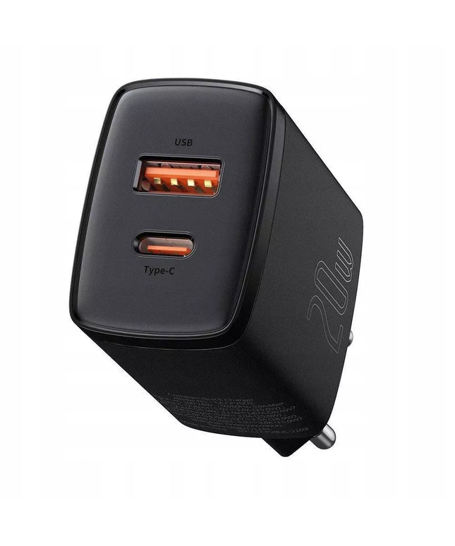 Baseus Kompaktiškas Greitas USB / USB C Tipo 20W 3A Sieninis Įkroviklis