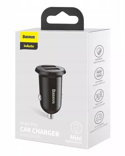 Baseus Grain Pro automobilinis įkroviklis 2x USB 4,8 A juodas (CCALLP-01)