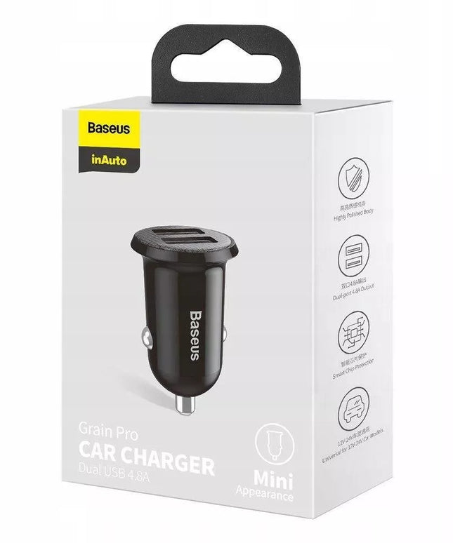Baseus Grain Pro automobilinis įkroviklis 2x USB 4,8 A juodas (CCALLP-01)