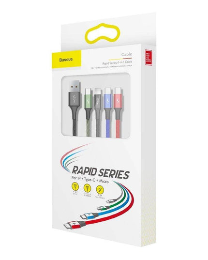 Baseus 4in1 USB laidas: Lightning / 2x USB Type-C / micro USB