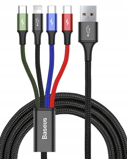 Baseus 4in1 USB laidas: Lightning / 2x USB Type-C / micro USB