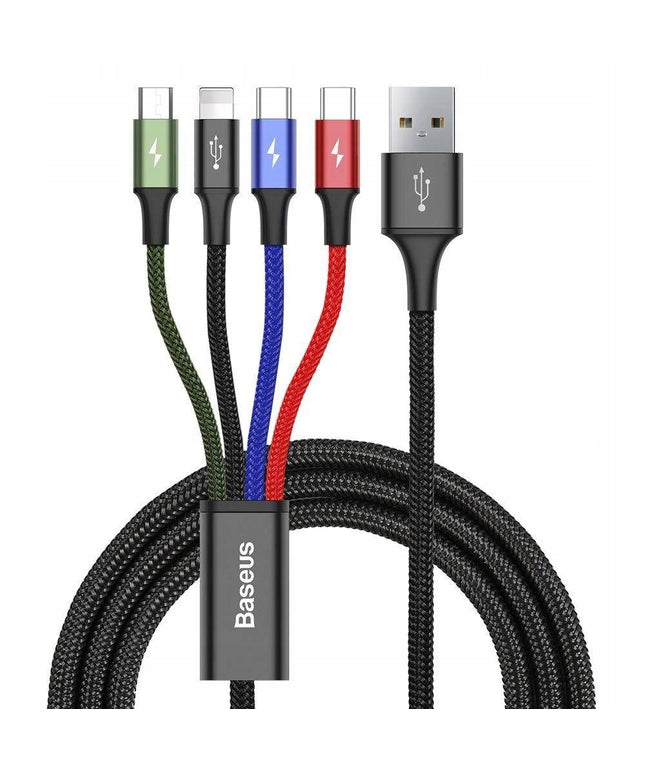 Baseus 4in1 USB laidas: Lightning / 2x USB Type-C / micro USB
