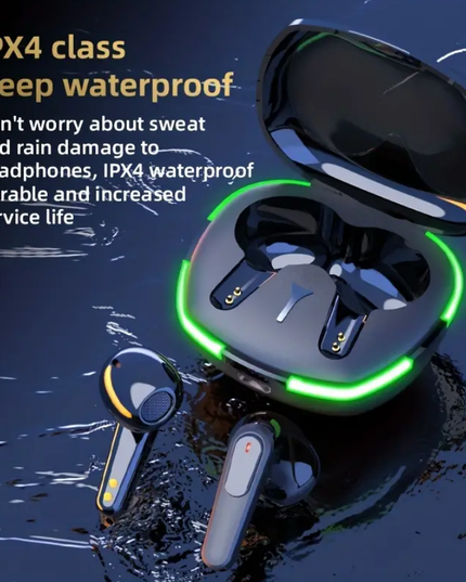 Belaidės ausinės, atsparios vandeniui, juodos