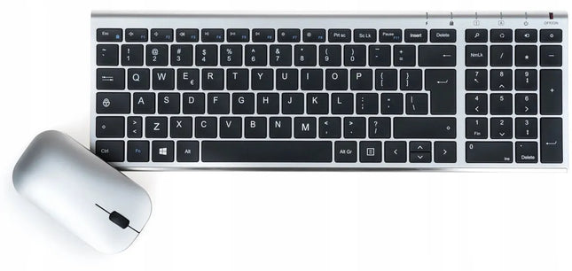 Belaidis aukščiausios kokybės USB 2.4GHz komplektas: SLIM klaviatūra ir pelė QWERTY