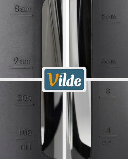 Vilde 1 l stiklinis vandens butelis su matavimo žymomis, silikonine apsauga ir šiaudeliais
