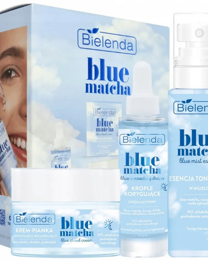 Bielenda Blue Matcha dovanų rinkinys: veido putos-kremas, tonikas ir koreguojantys lašai