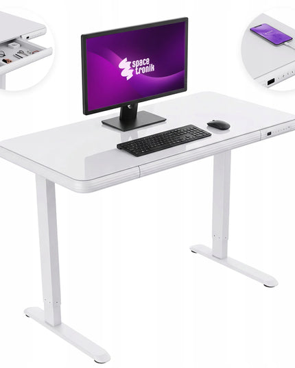 Reguliuojamo aukščio elektrinis stalas Spacetronik su grūdinto stiklo stalviršiu 120x60 cm