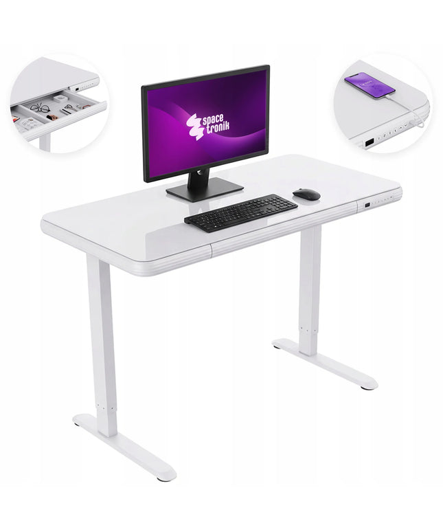 Reguliuojamo aukščio elektrinis stalas Spacetronik su grūdinto stiklo stalviršiu 120x60 cm