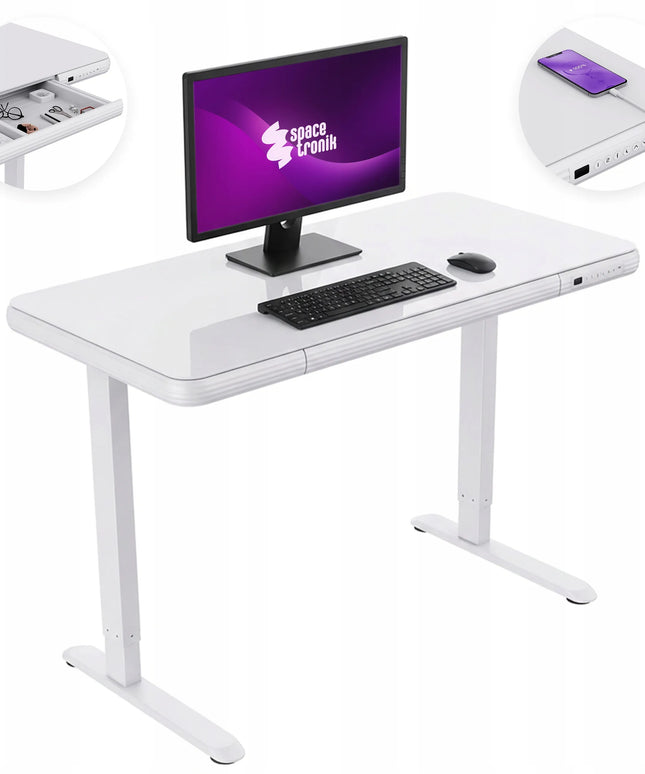 Reguliuojamo aukščio elektrinis stalas Spacetronik su grūdinto stiklo stalviršiu 120x60 cm
