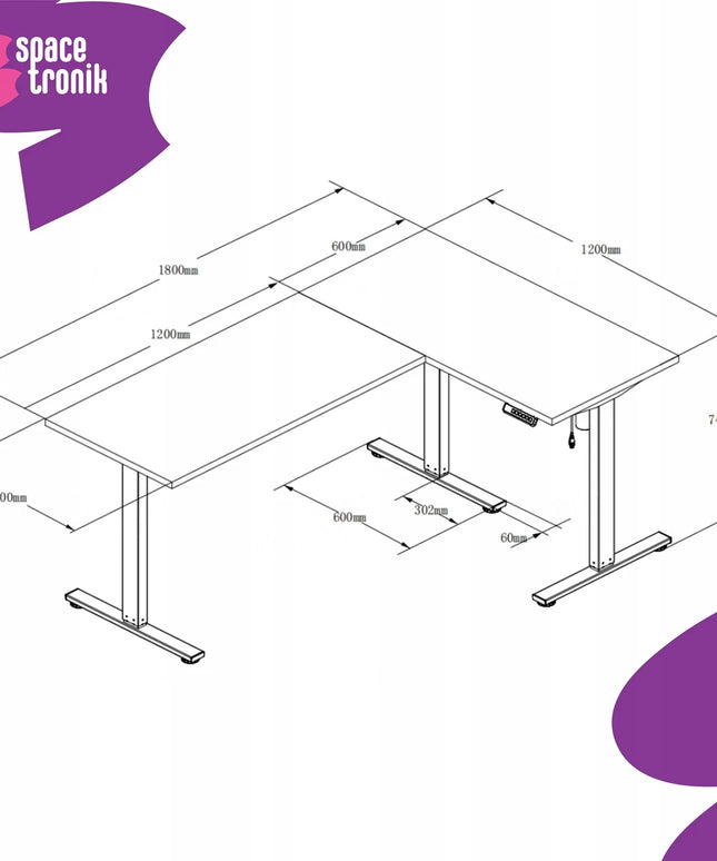 Kampinis žaidimų stalas Spacetronik loft juodas 180x120 cm