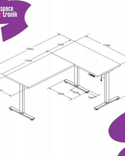 Kampinis žaidimų stalas Spacetronik loft juodas 180x120 cm
