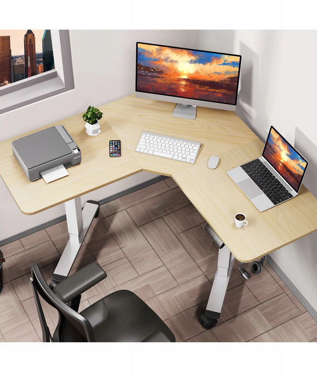 Kampinis stalas Triadyn WorkBase 1206L su elektriniu reguliavimu 120x120cm, ąžuolo spalvos