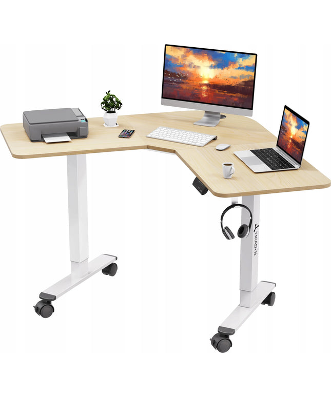 Kampinis stalas Triadyn WorkBase 1206L su elektriniu reguliavimu 120x120cm, ąžuolo spalvos