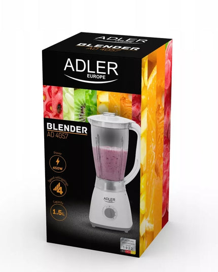 Adler AD 4057 1,5 l 450 W 4 greičio lygių lengvas baltas kokteilių plaktuvas su ąsočiu