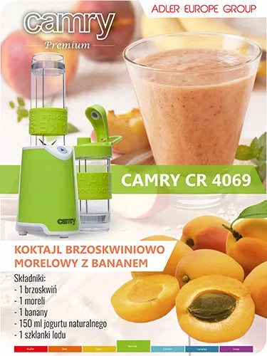 Asmeninis trintuvas CAMRY CR 4069 800W, žalias, su 2 gertuvėmis, skirtas kokteiliams ir ledukų smulkinimui