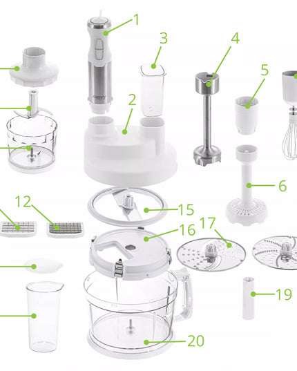 Daugiafunkcinis rankinis 1600W blenderis su 2L dubeniu, Turbo funkcija, tarka ir pjaustytuvu