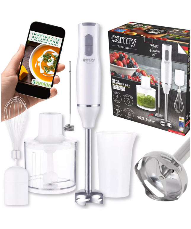 Rankinis trintuvas CAMRY 4626 rinkinys: smulkintuvas, plakiklis, pieno putų plakiklis, 700 ml indas