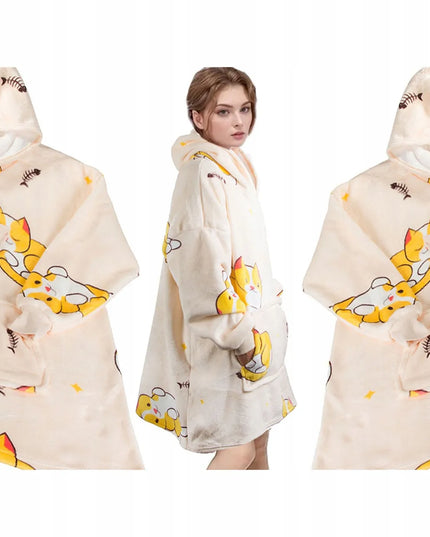 „Kotek“ oversize džemperinė antklodė su gobtuvu, XXL, geltona
