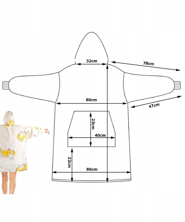 „Kotek“ oversize džemperinė antklodė su gobtuvu, XXL, geltona