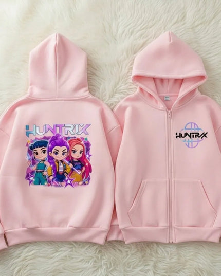 Mergaitiškas HUNTRIX džemperis su užtrauktuku, rožinis, K-POP „Hunters Demon“, 134 dydis, Lenkija