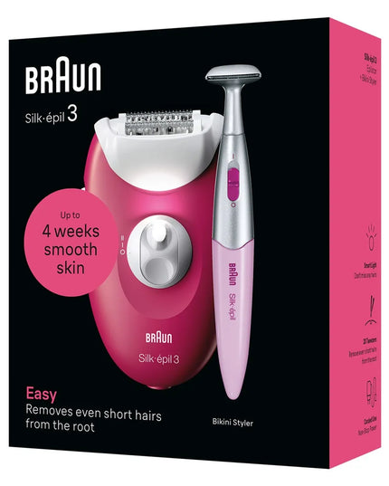 BRAUN Silk-épil 3 3-202 epiliatorius, 20 pincetų, uogų spalvos