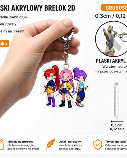 2D K-POP Demon Hunters Huntrix pakabukas raktams ir kuprinei