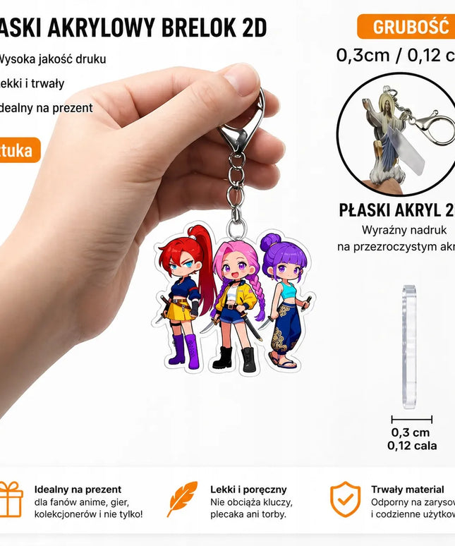 2D K-POP Demon Hunters Huntrix pakabukas raktams ir kuprinei