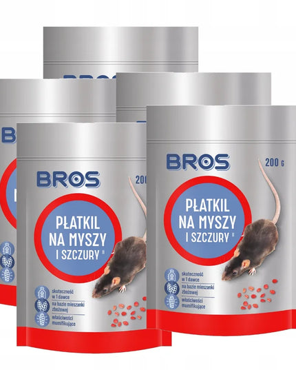 BROS dribsniai pelėms ir žiurkėms, 1 kg, 5 × 200 g „doypack“, veiksminga apsauga