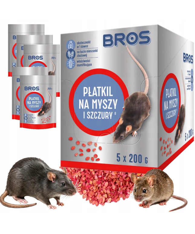 BROS dribsniai pelėms ir žiurkėms, 1 kg, 5 × 200 g „doypack“, veiksminga apsauga