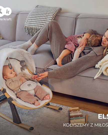 Supynėlė-gultukas 2in1, atlošo reguliavimas, lengvas, su žaisliukais ELSU Kinderkraft