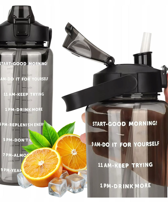 Motyvuojantis 2L geriamojo vandens butelis su šiaudeliu ir priminimu