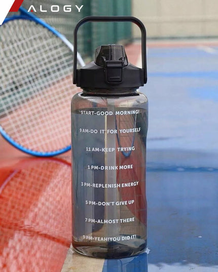 Motyvuojantis 2L geriamojo vandens butelis su šiaudeliu ir priminimu