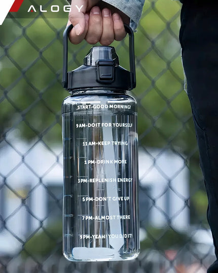 Motyvuojantis 2L geriamojo vandens butelis su šiaudeliu ir priminimu