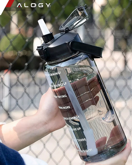 Motyvuojantis 2L geriamojo vandens butelis su šiaudeliu ir priminimu