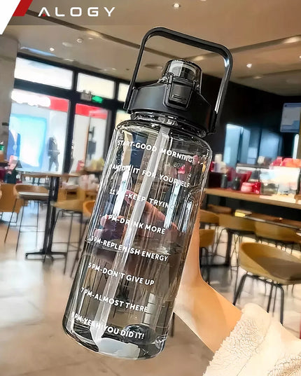 Motyvuojantis 2L geriamojo vandens butelis su šiaudeliu ir priminimu