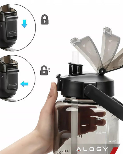 Motyvuojantis 2L geriamojo vandens butelis su šiaudeliu ir priminimu