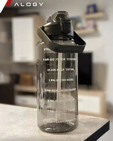 Motyvuojantis 2L geriamojo vandens butelis su šiaudeliu ir priminimu