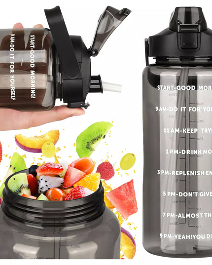 Motyvuojantis 2L geriamojo vandens butelis su šiaudeliu ir priminimu