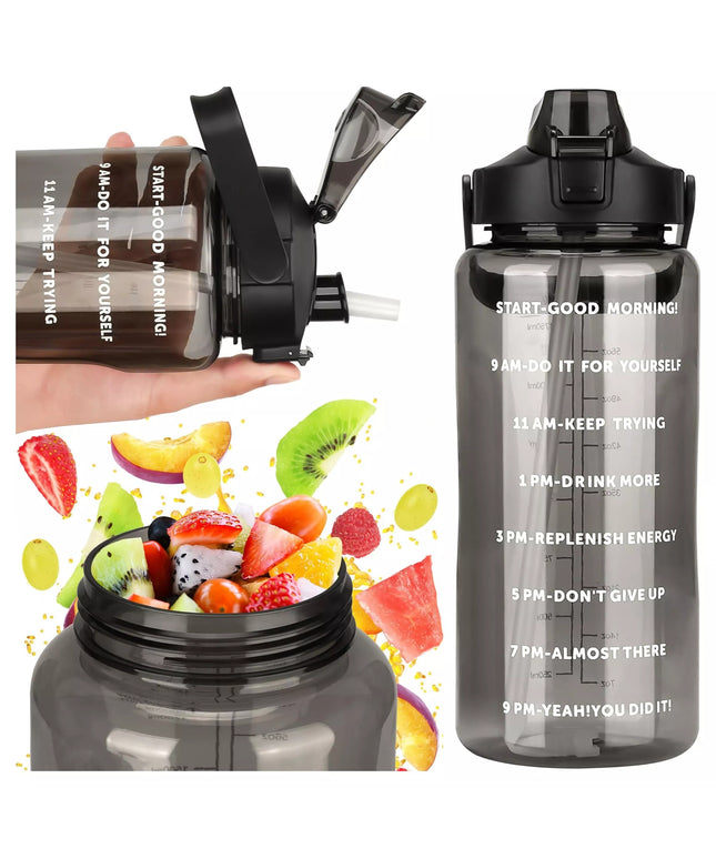 Motyvuojantis 2L geriamojo vandens butelis su šiaudeliu ir priminimu