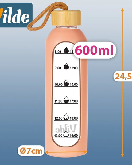 Vilde motyvacinis stiklinis vandens butelis su silikoniniu dėklu, 600 ml