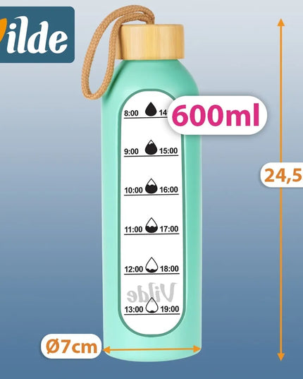 „Vilde“ motyvacinis stiklinis vandens butelis su silikoniniu dėklu, 600 ml