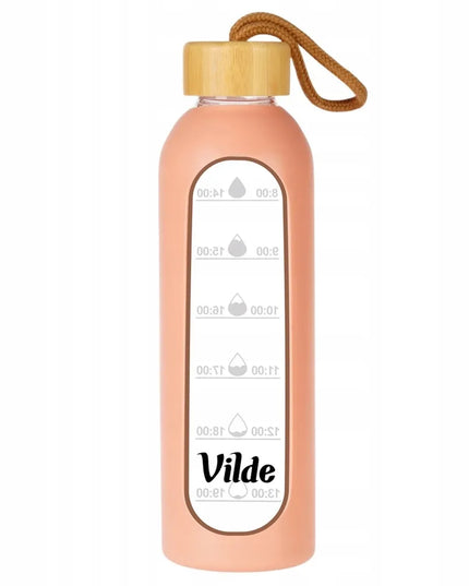 Vilde motyvacinis stiklinis vandens butelis su silikoniniu dėklu, 600 ml