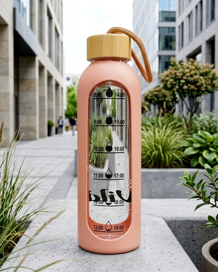 Vilde motyvacinis stiklinis vandens butelis su silikoniniu dėklu, 600 ml