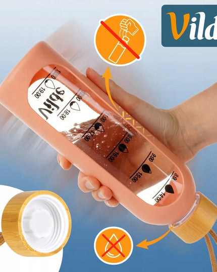 Vilde motyvacinis stiklinis vandens butelis su silikoniniu dėklu, 600 ml