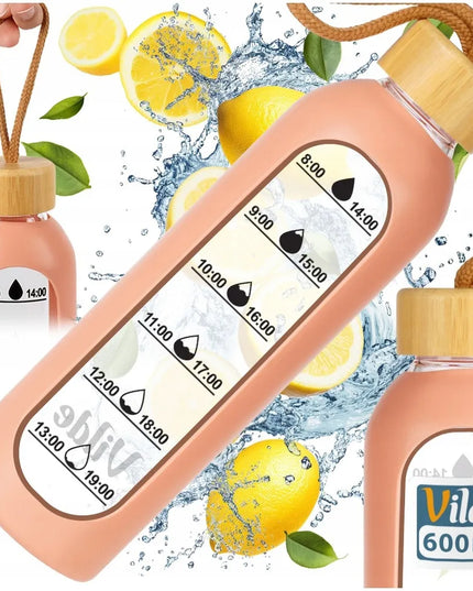 Vilde motyvacinis stiklinis vandens butelis su silikoniniu dėklu, 600 ml