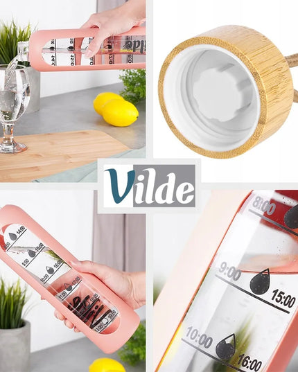 Vilde motyvacinis stiklinis butelis vandeniui, su silikoniniu dėklu, 1 l